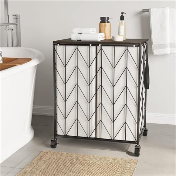 Laundry Basket with Wheels,HeavyDuty Laundry Hamper with Wood Lid,Clothes Hamper - Picture 3 of 7